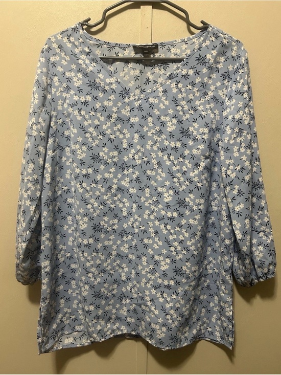 Mario Serrani Tops - Mario Serrani Light Blue Floral V-Neck Blouse